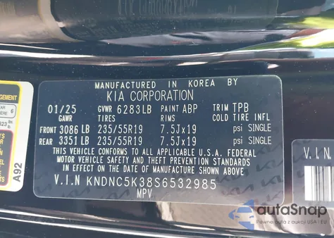 2025 Kia Carnival Mpv Ex из США, поврежденный, VIN KNDNC5K38S6532985